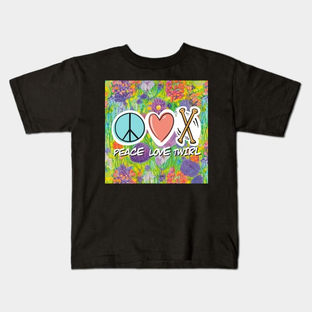 Peace Love Twirl symbol pastel flowers design Kids T-Shirt by SubtleSplit